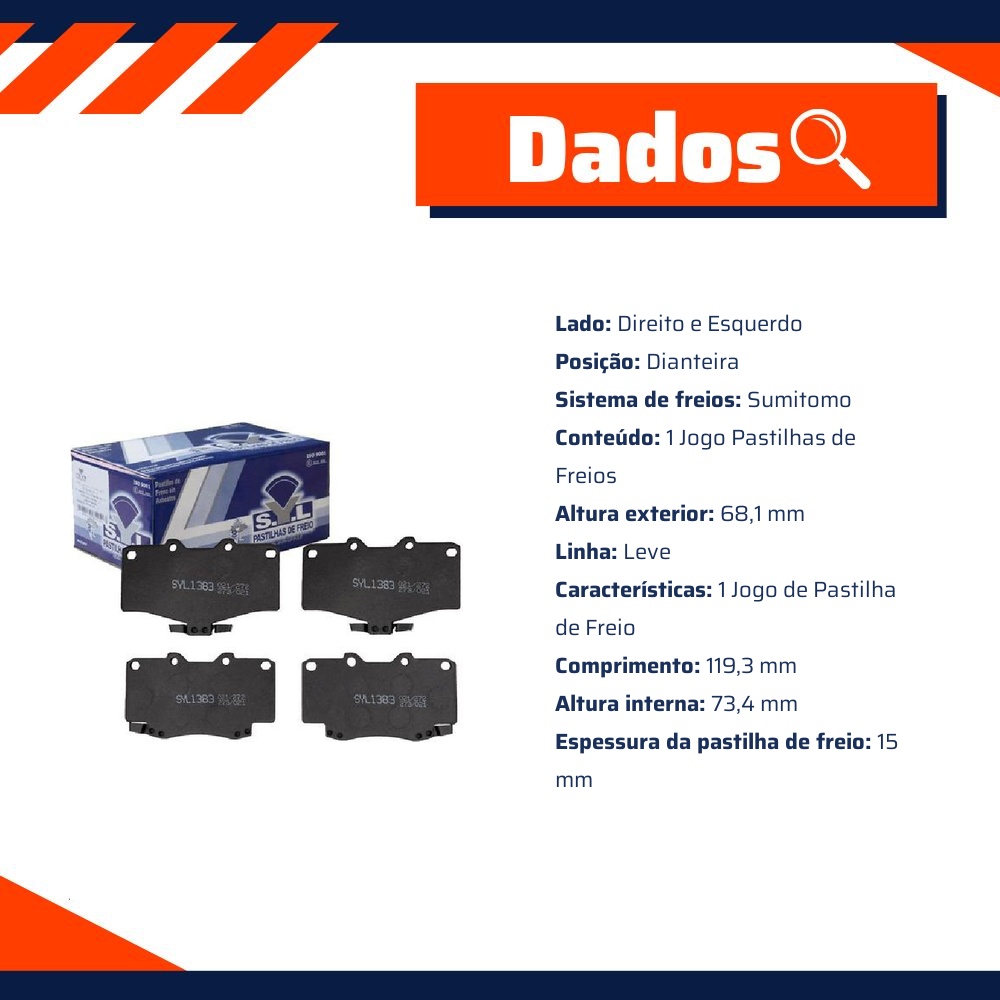 Jogo de Pastilhas de Freio Dianteira para Toyota Hilux - Syl - 1383