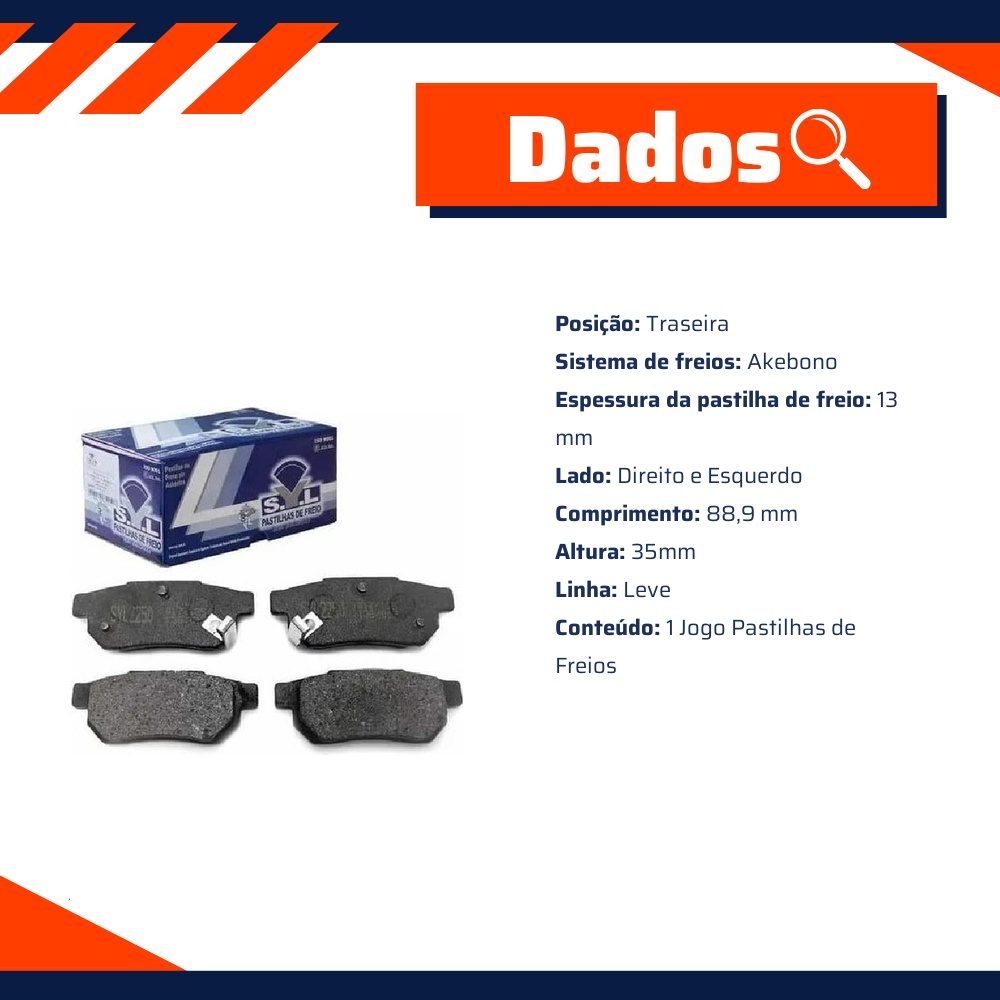 Jogo de Pastilhas de Freio Traseira para Honda City - Syl - 2250