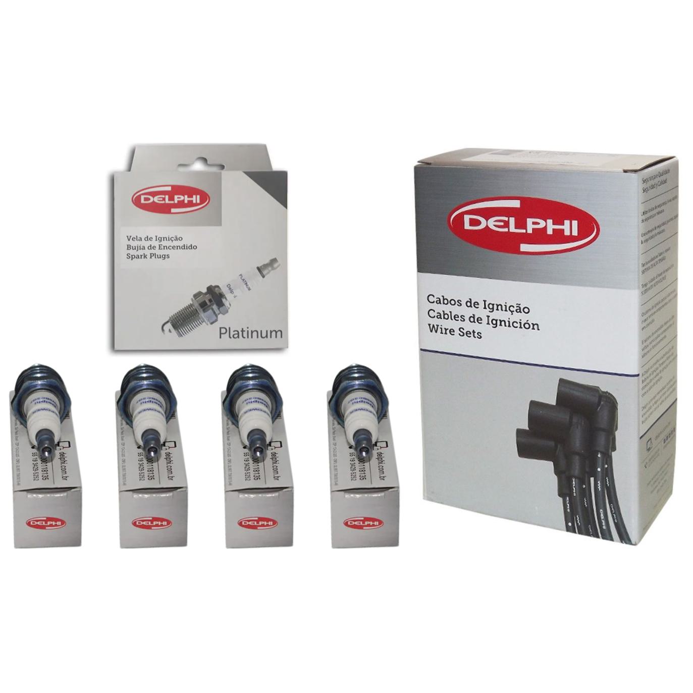 Kit Cabo de Vela e 4 Velas Ignição Platinum - Delphi - XH50007 / XS10117