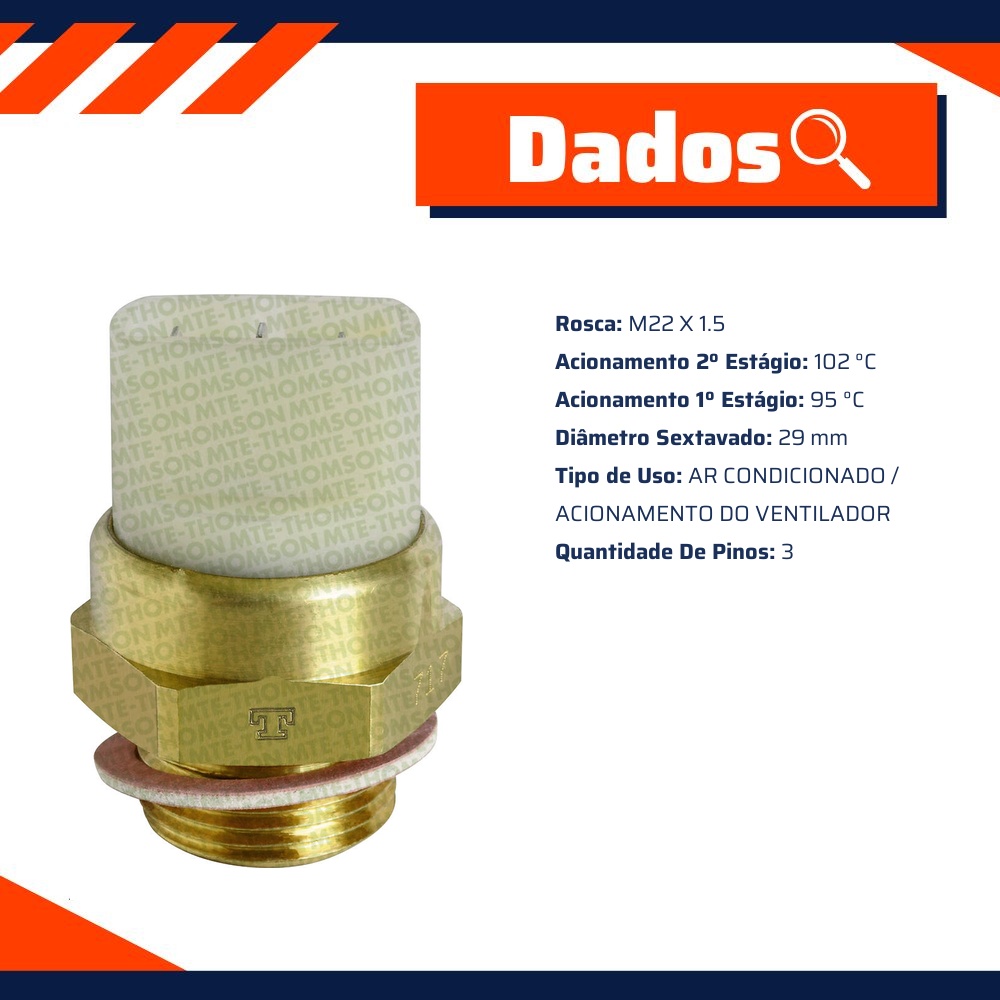 Interruptor Térmico do Radiador A/C 95/102 °C para Ford Royale e Versailles - MTE-THOMSON - 717.95/102