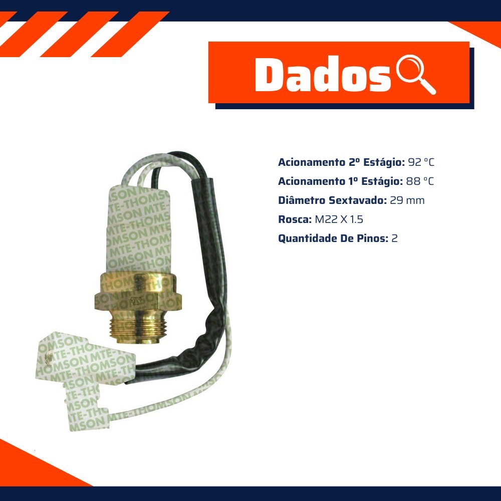 Interruptor Térmico do Radiador A/C 88/92 °C para Fiat Fiorino e Uno - MTE-THOMSON - 727.88/92