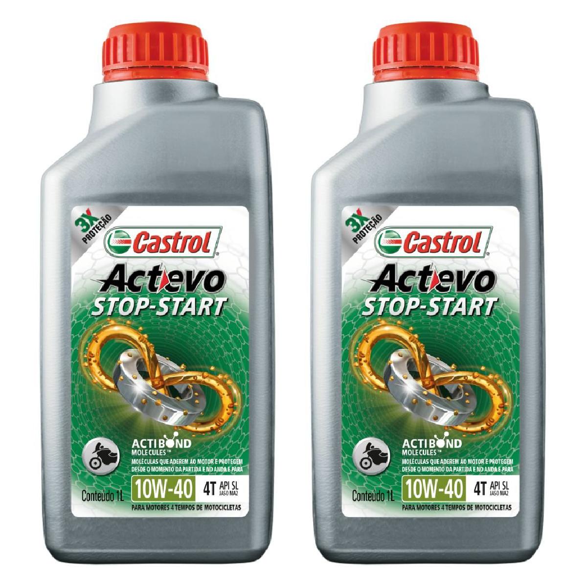 Kit c/ 2L Óleo de Motor para Moto Actevo Stop-Start 4T 10W40 Semissintético - 3430825 - Castrol