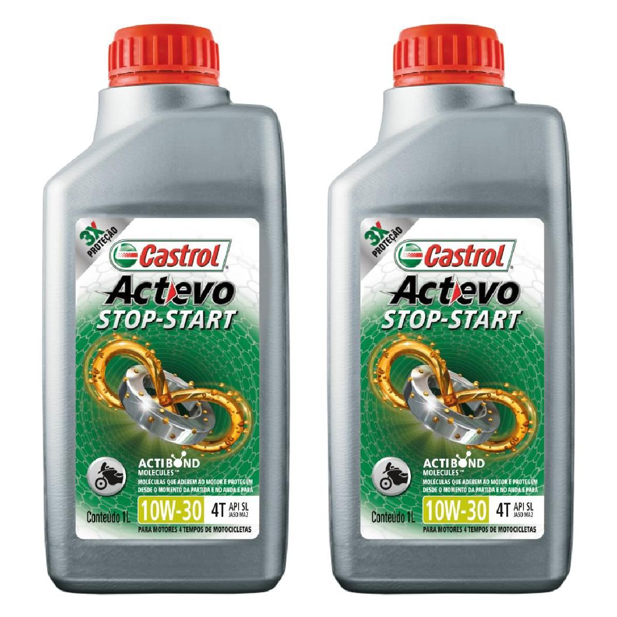 Kit c/ 2L Óleo de Motor para Moto Actevo Stop-Start 4T 10W30 Semissintético - 3430728 - Castrol