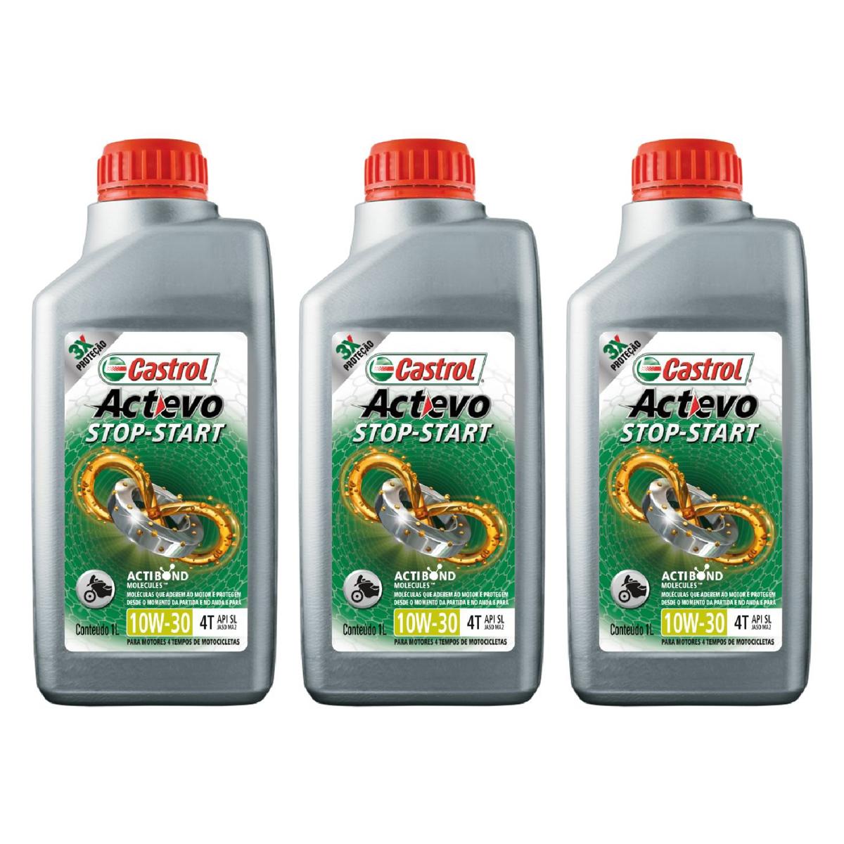 Kit c/ 3L Óleo de Motor para Moto Actevo Stop-Start 4T 10W30 Semissintético - 3430728 - Castrol