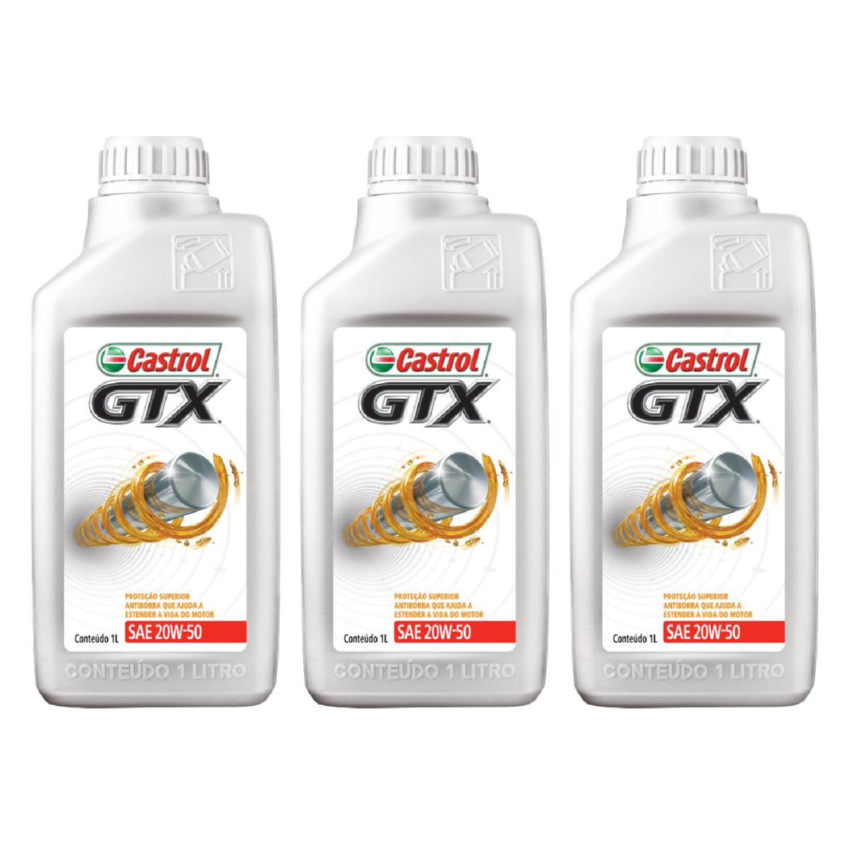Kit c/ 3L Óleo de Motor GTX Anti-borra 20W50 - 3368720 - Castrol