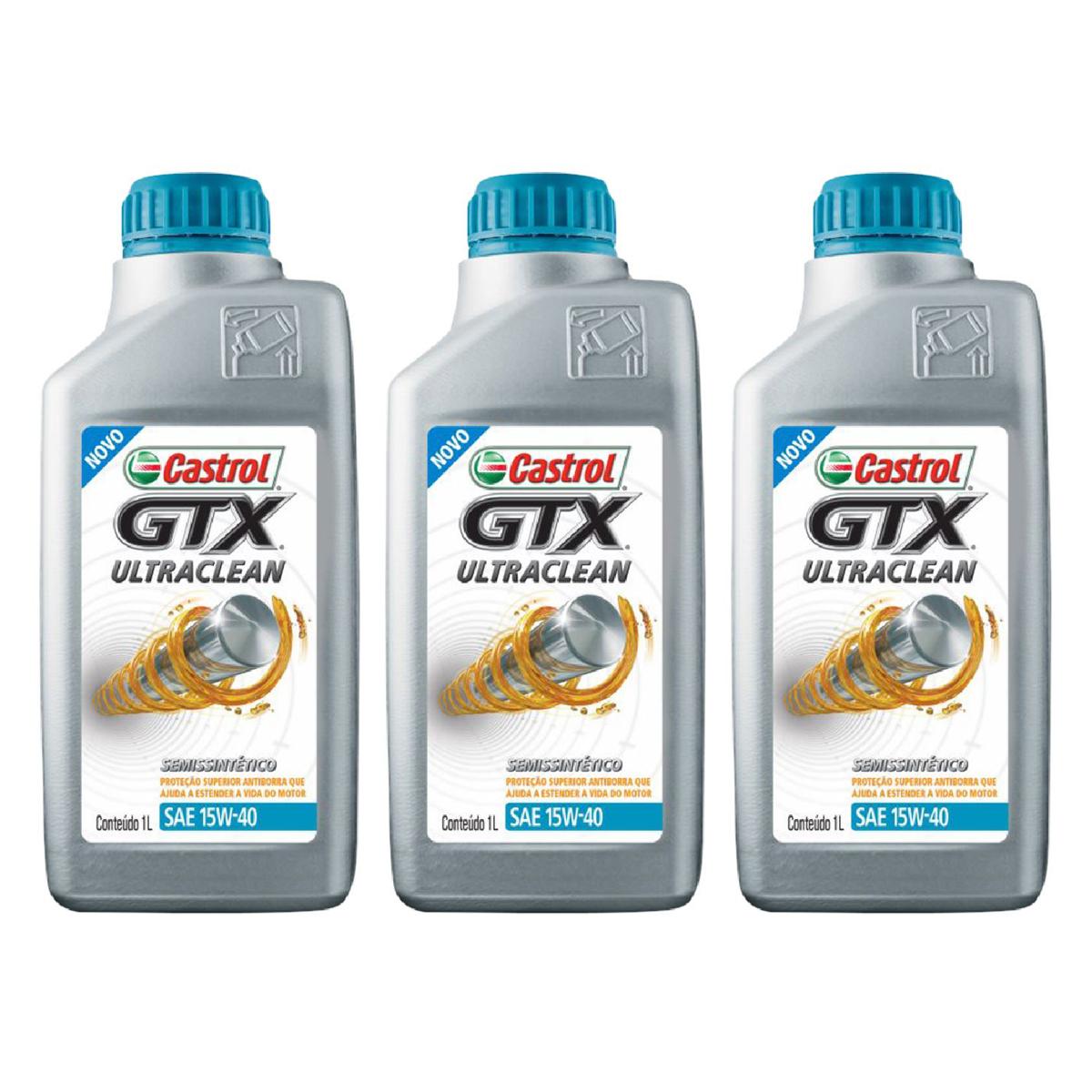 Kit c/ 3L Óleo de Motor GTX Ultraclean 15W40 Semissintético - 3417898 - Castrol