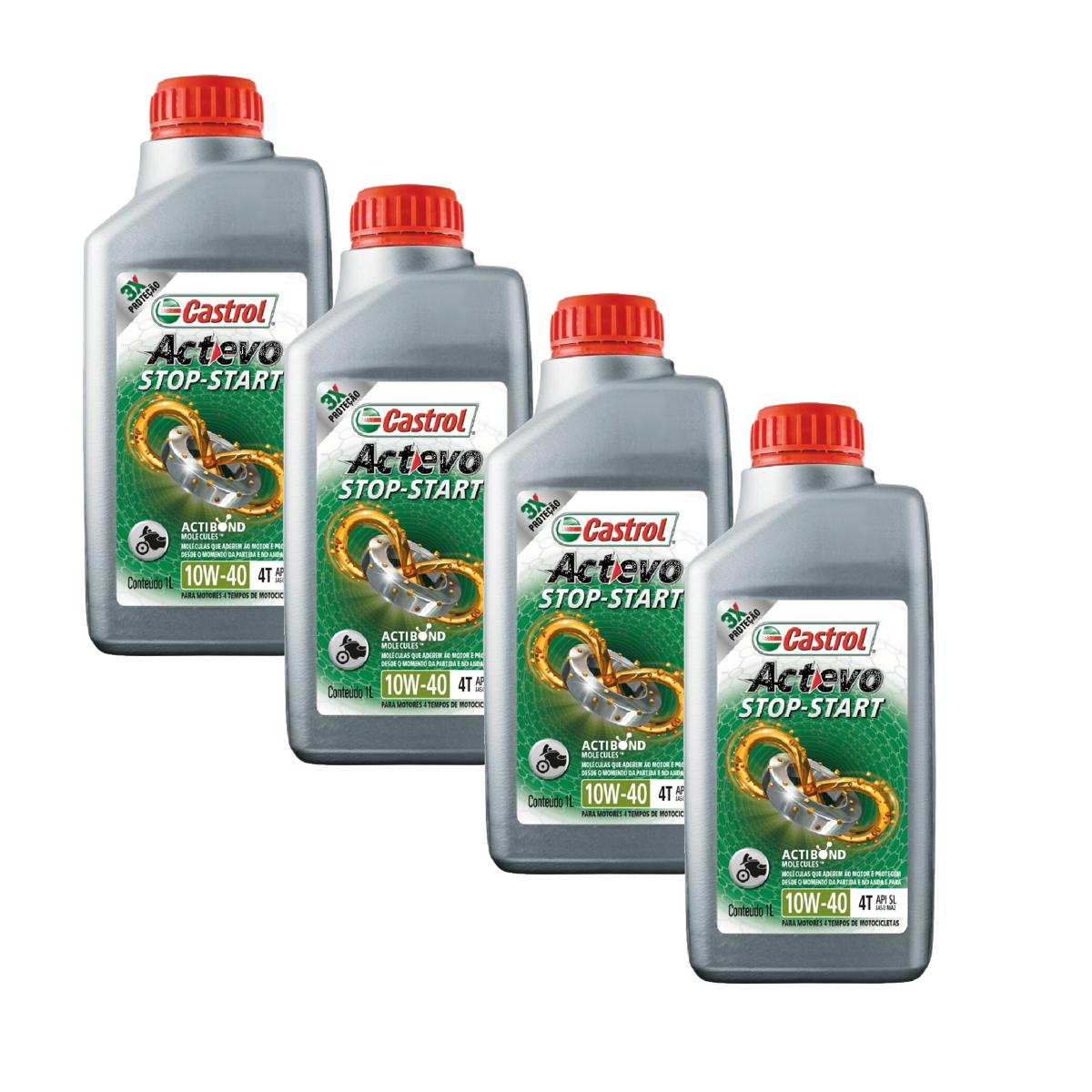 Kit c/ 4L Óleo de Motor para Moto Actevo Stop-Start 4T 10W40 Semissintético - 3430825 - Castrol