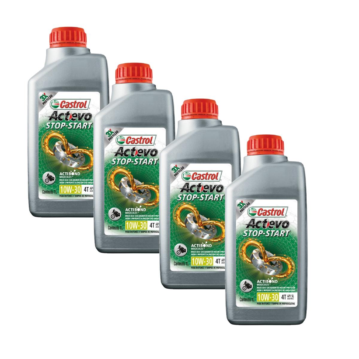 Kit c/ 4L Óleo de Motor para Moto Actevo Stop-Start 4T 10W30 Semissintético - 3430728 - Castrol