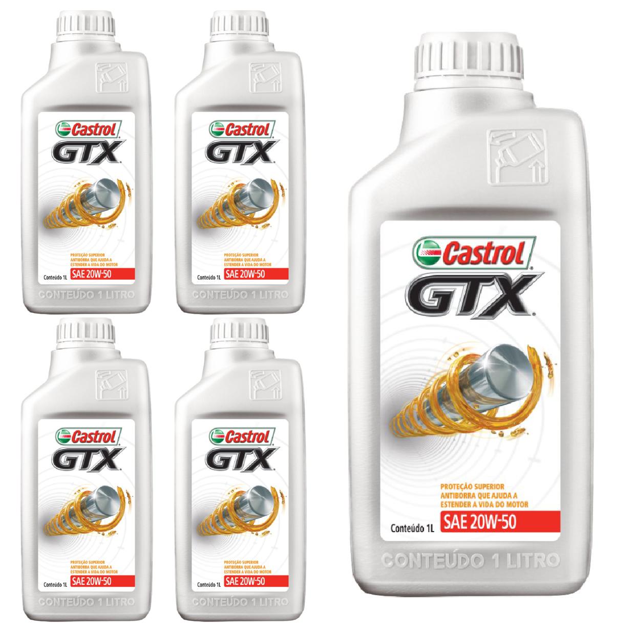 Kit c/ 5L Óleo de Motor GTX Anti-borra 20W50 - 3368720 - Castrol
