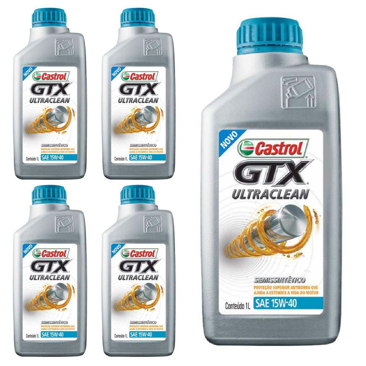Kit c/ 5L Óleo de Motor GTX Ultraclean 15W40 Semissintético - 3417898 - Castrol