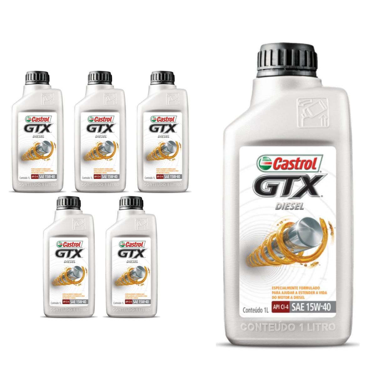 Kit c/ 6L Óleo de Motor GTX Diesel 15W40 - 3394863 - Castrol
