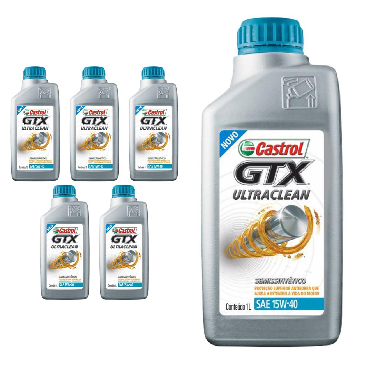Kit c/ 6L Óleo de Motor GTX Ultraclean 15W40 Semissintético - 3417898 - Castrol