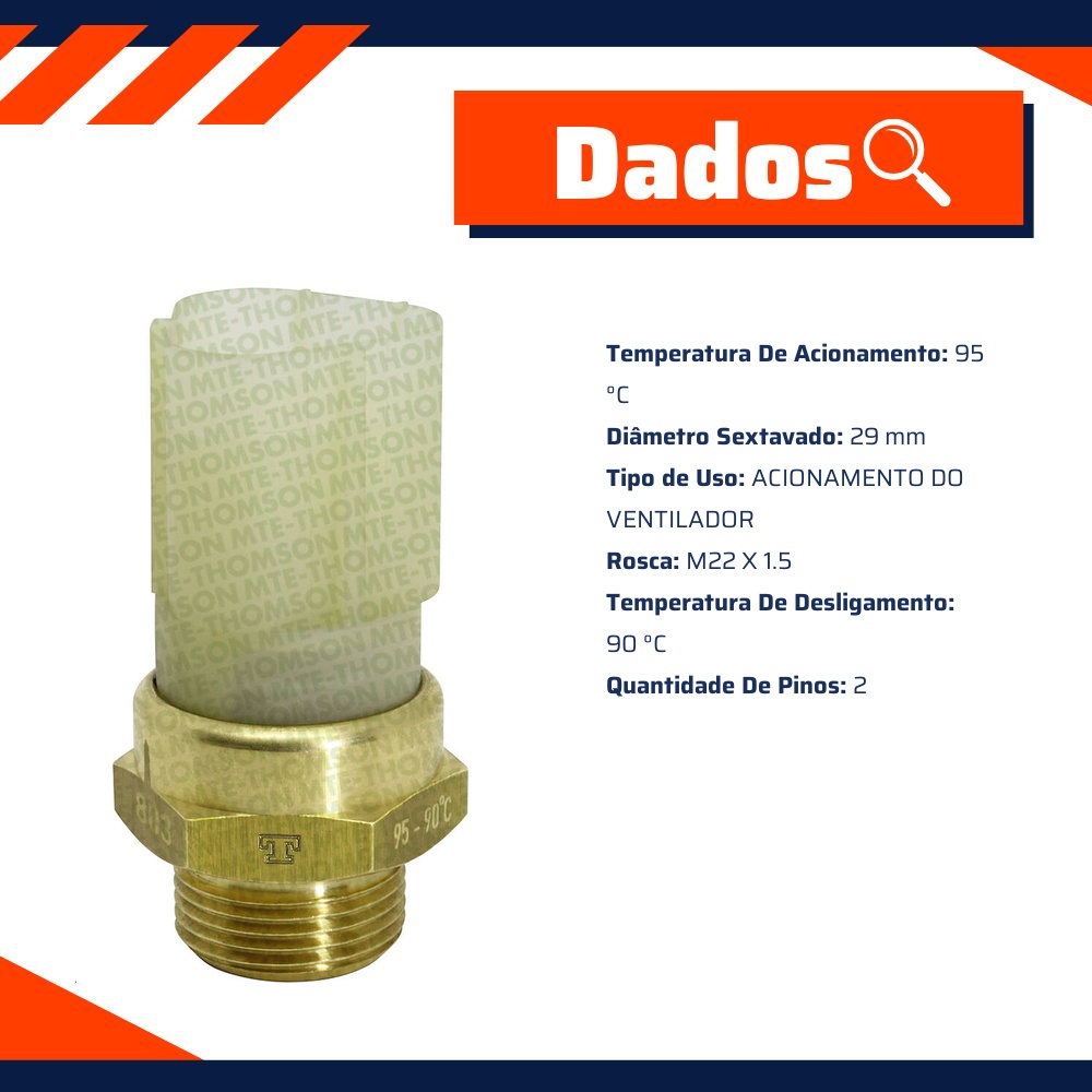 Interruptor Ventoinha Radiador 95 °C para Audi A3 - MTE-THOMSON - 803.95/90