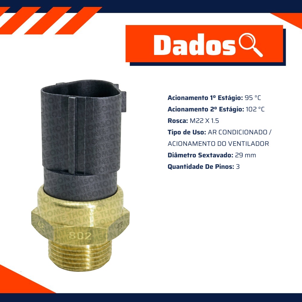 Interruptor Térmico do Radiador A/C 95/102 °C para Audi A3 - MTE-THOMSON - 802.95/102