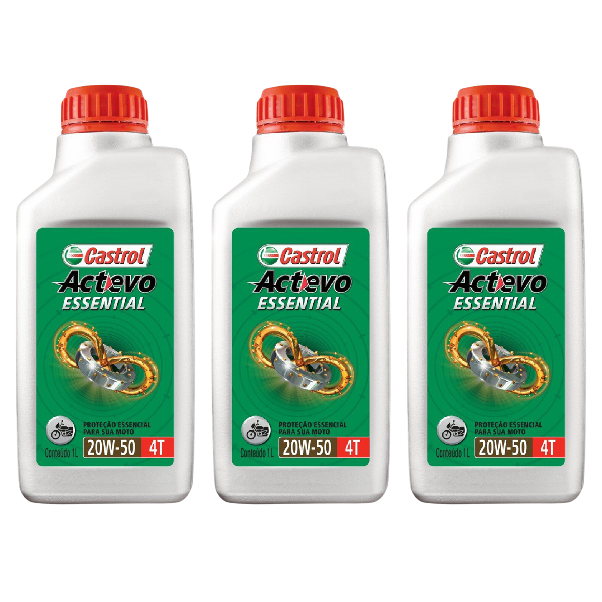 Kit 3 Litros Óleo Motor Moto Actevo Essential 20W50 Api Sl Mineral - Castrol - 3419247