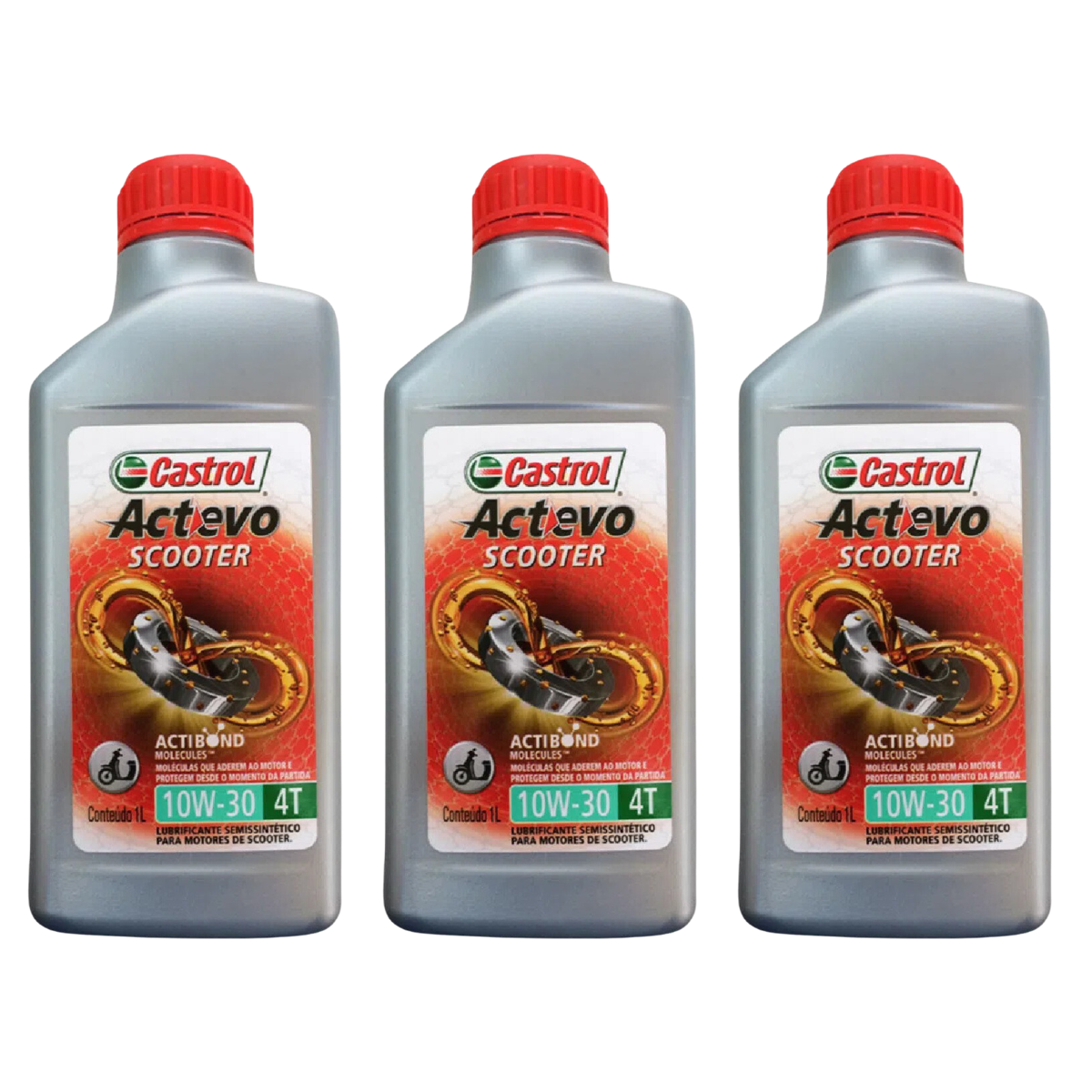 Kit 3 Litros Óleo Motor Moto Actevo Scooter 4T 10W30 Api Sl Semissintético - Castrol - 3426862