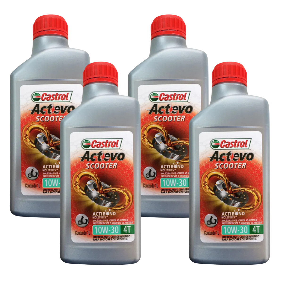 Kit 4 Litros Óleo Motor Moto Actevo Scooter 4T 10W30 Api Sl Semissintético - Castrol - 3426862