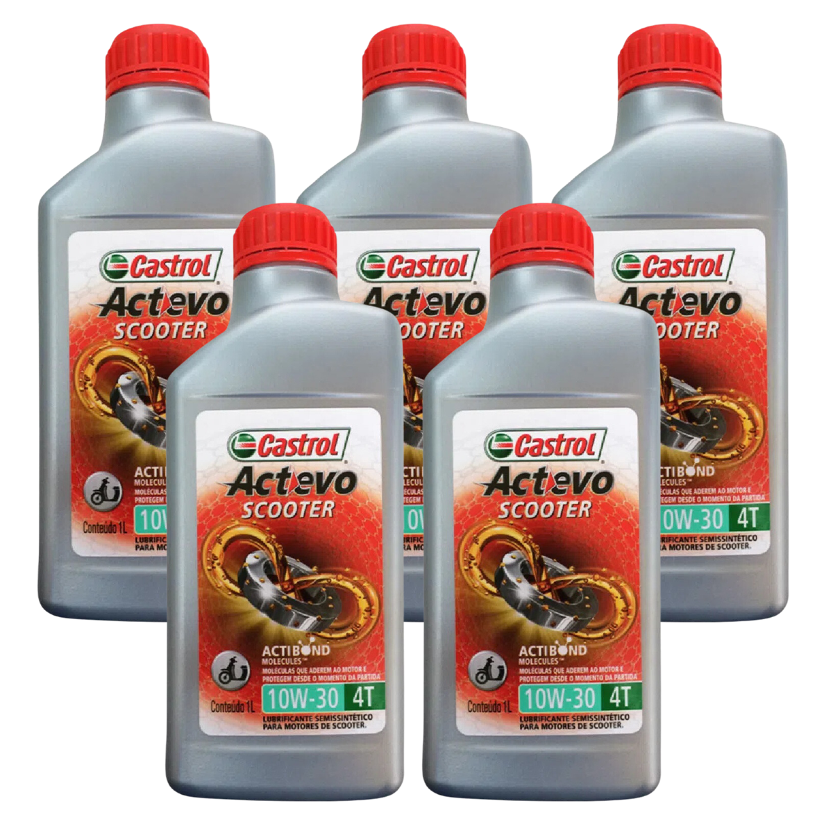 Kit 5 Litros Óleo Motor Moto Actevo Scooter 4T 10W30 Api Sl Semissintético - Castrol - 3426862