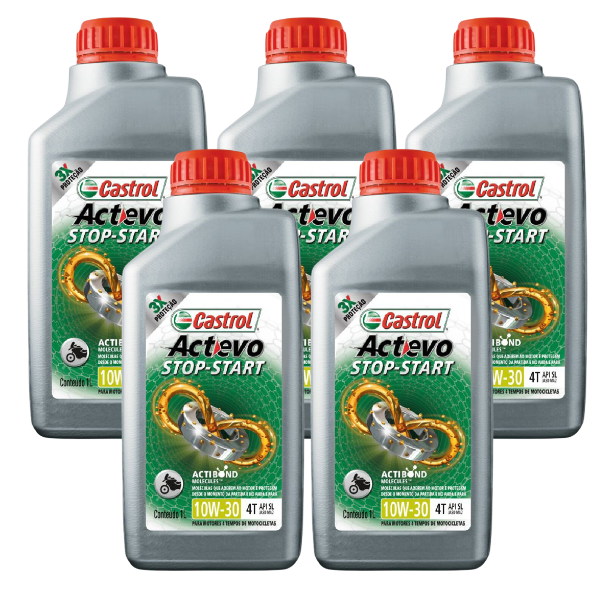 Kit 5 Litros Óleo Motor Moto Actevo Stop-Start 4T 10W30 Api Sl Semissintético - Castrol - 3430728