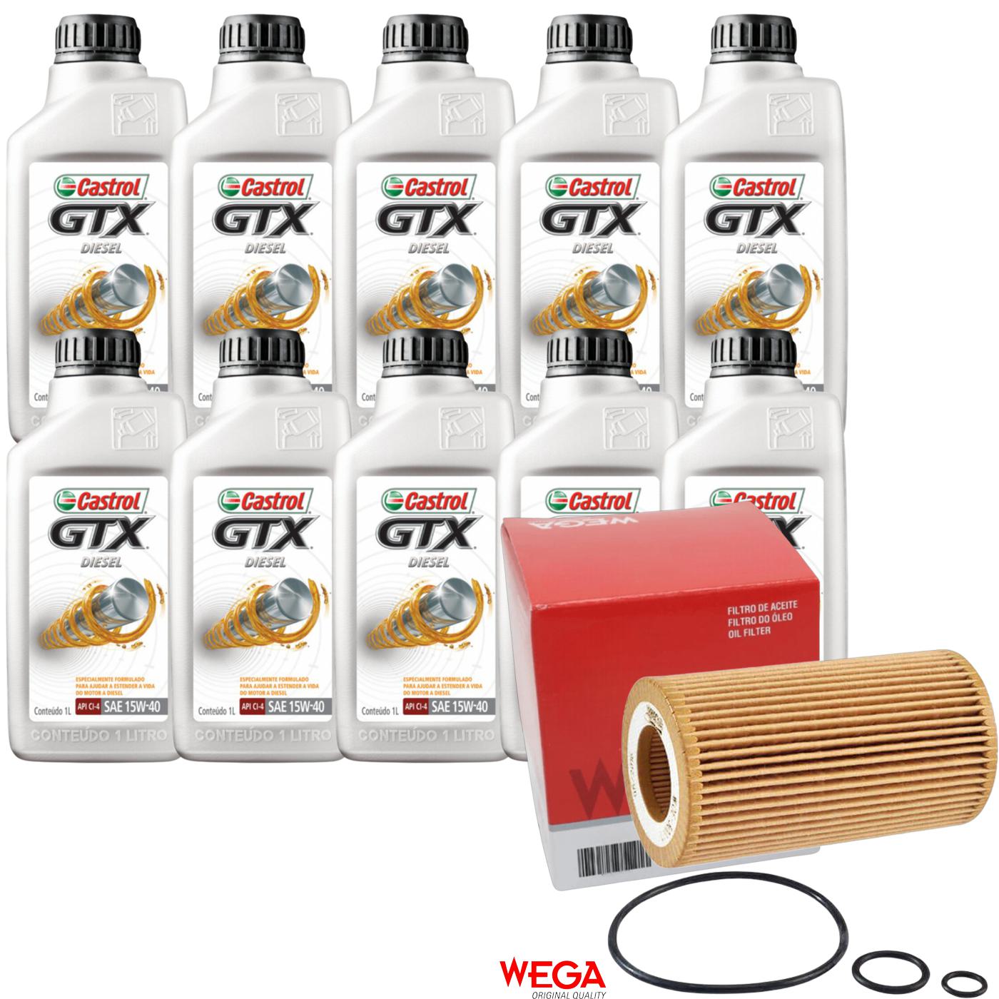 Kit Filtro e 10L Óleo Motor 15W40 GTX - Castrol / Wega - 3394863 / WOE-300/1