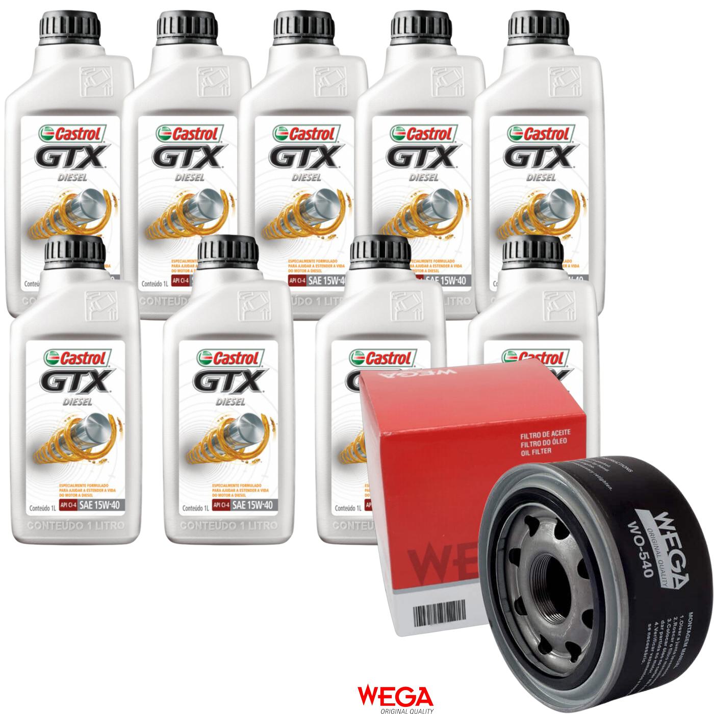 Kit Filtro e 9L Óleo Motor 15W40 GTX - Castrol / Wega - 3394863 / WO-540
