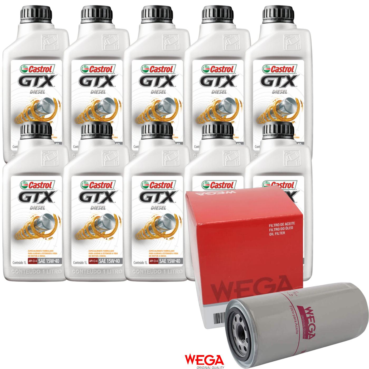 Kit Filtro e 10L Óleo Motor 15W40 GTX - Castrol / Wega - 3394863 / WO-480