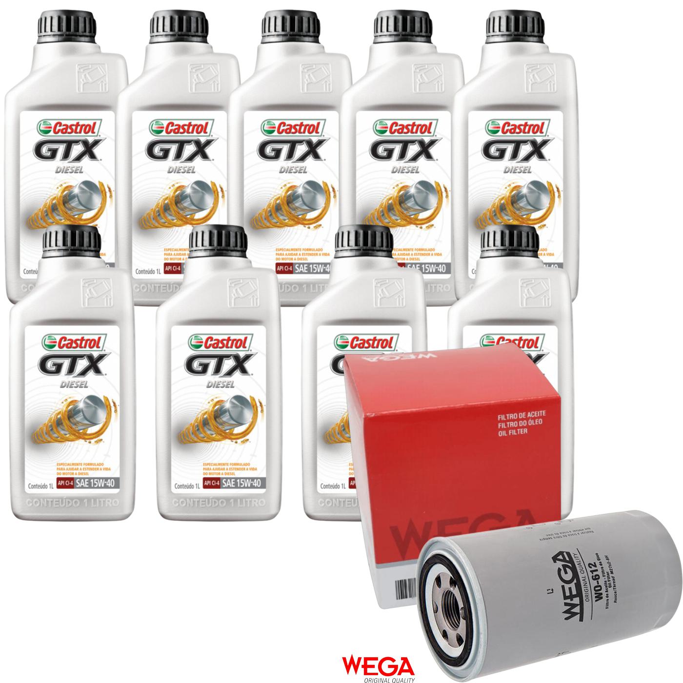 Kit Filtro e 9L Óleo Motor 15W40 GTX - Castrol / Wega - 3394863 / WO-612