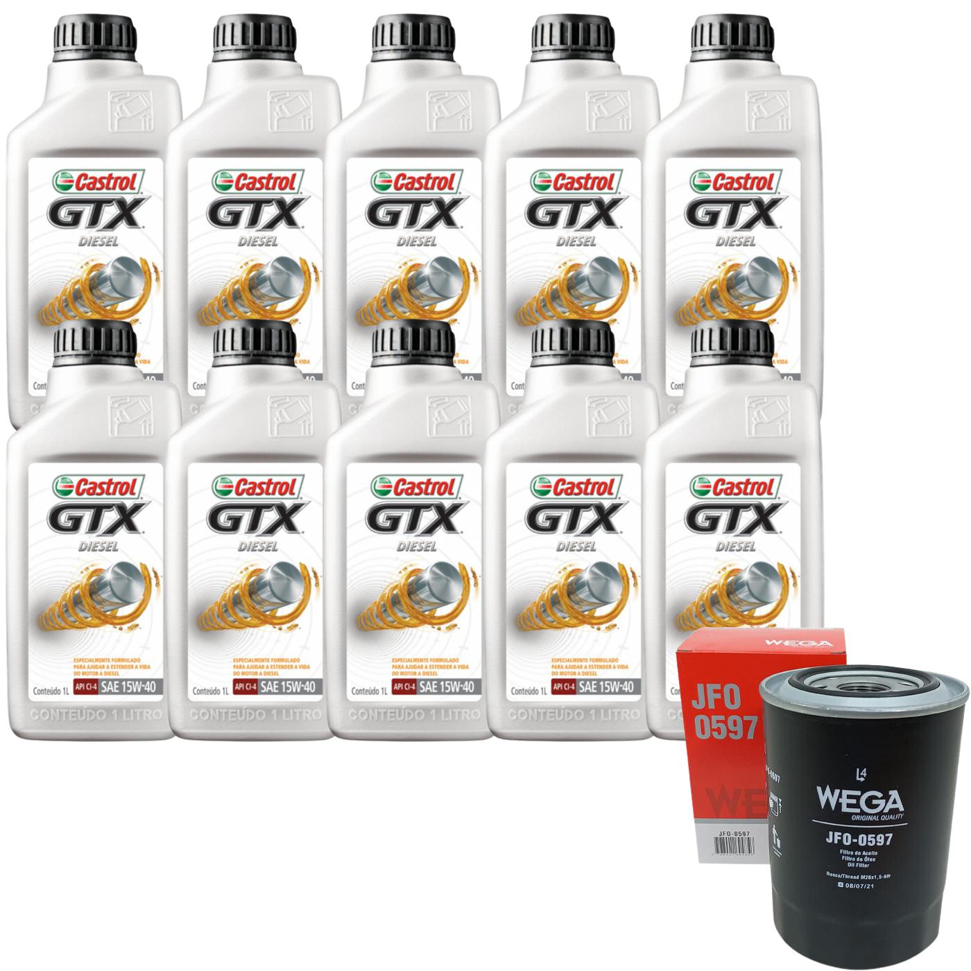 Kit Filtro e 10L Óleo Motor 15W40 GTX - Castrol / Wega - 3394863 / JFO-0597