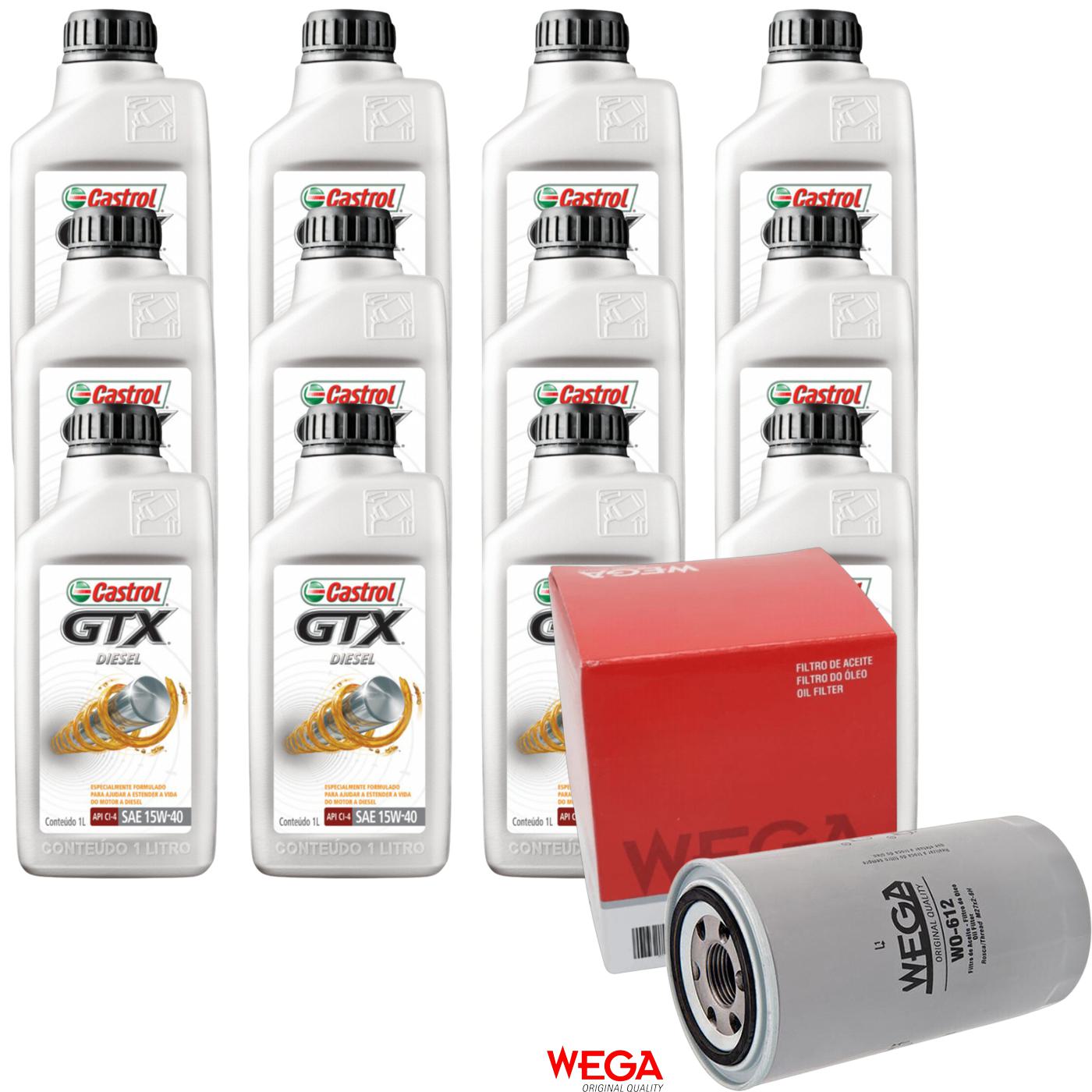 Kit Filtro e 12L Óleo Motor 15W40 GTX - Castrol / Wega - 3394863 / WO-612