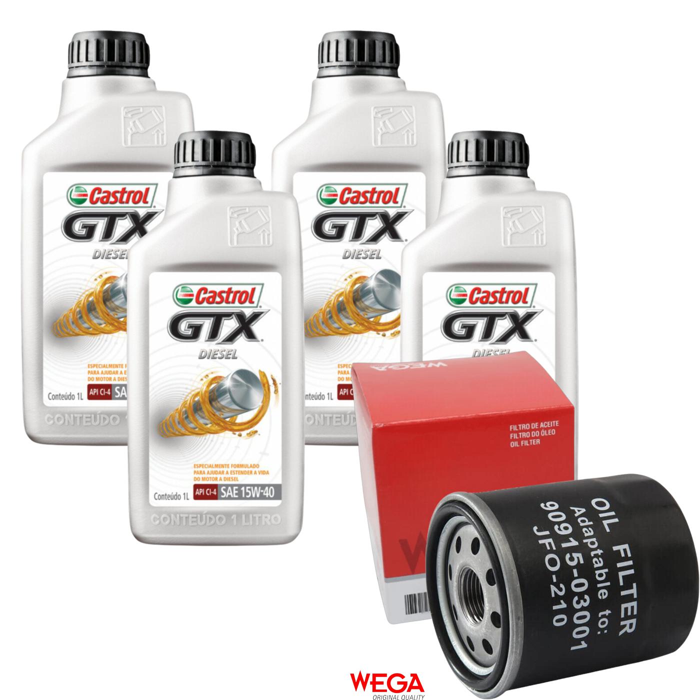 Kit Filtro e 4L Óleo Motor 15W40 GTX - Castrol / Wega - 3394863 / JFO-0210