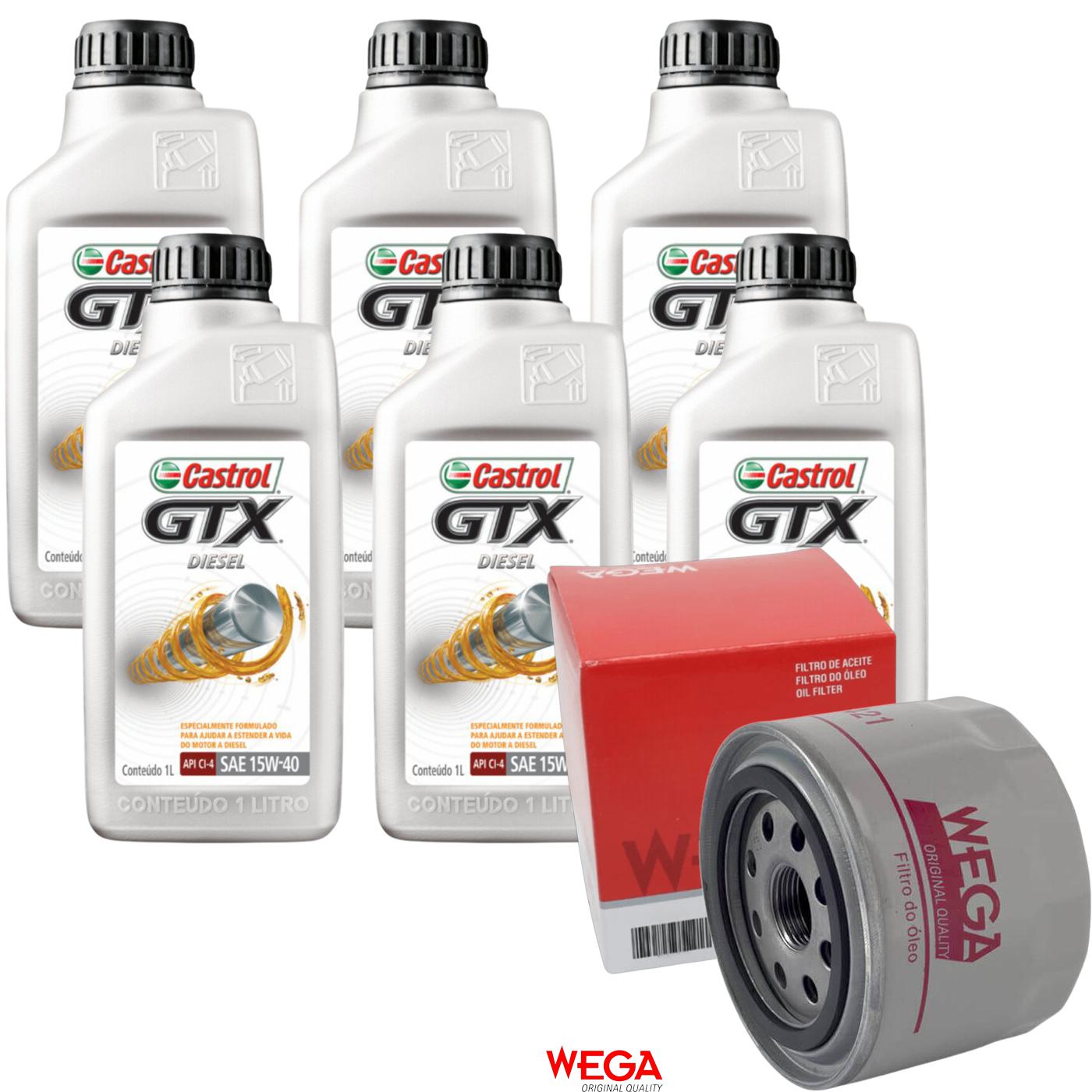 Kit Filtro e 6L Óleo Motor 15W40 GTX - Castrol / Wega - 3394863 / WO-421