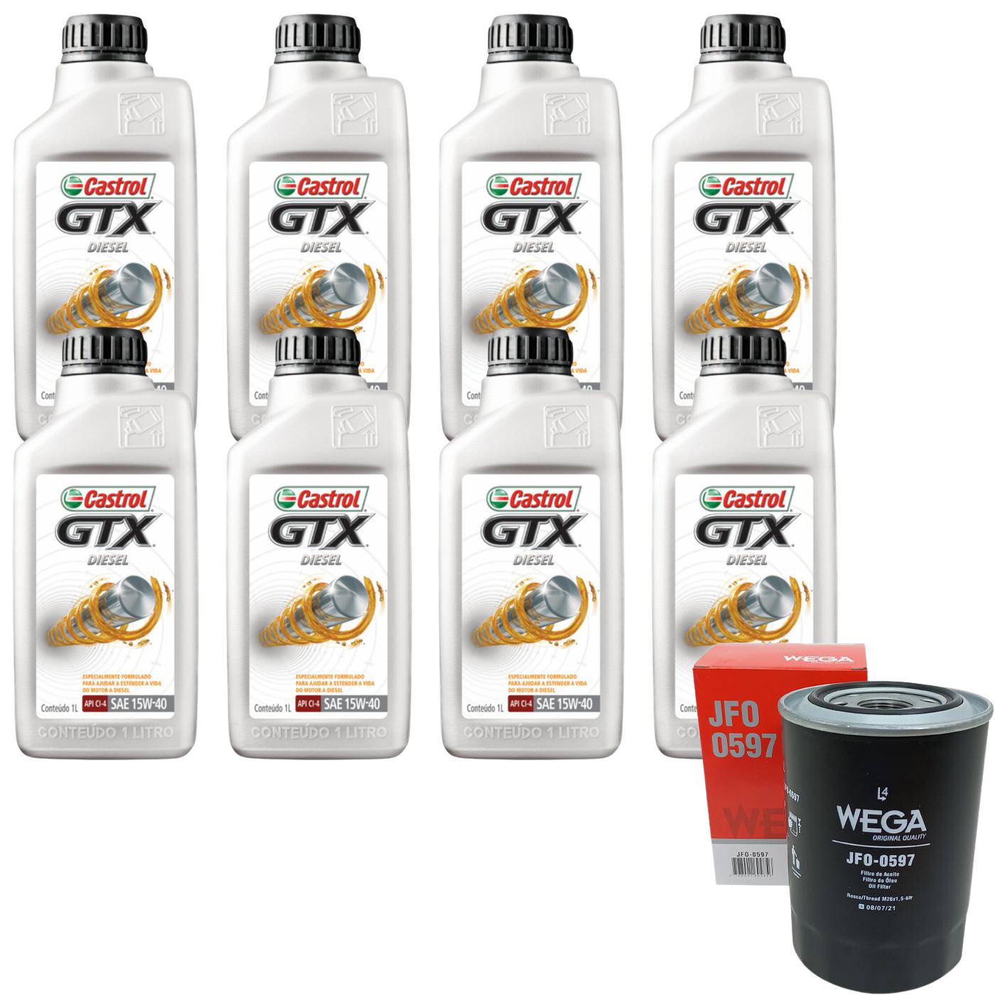 Kit Filtro e 8L Óleo Motor 15W40 GTX - Castrol / Wega - 3394863 / JFO-0597