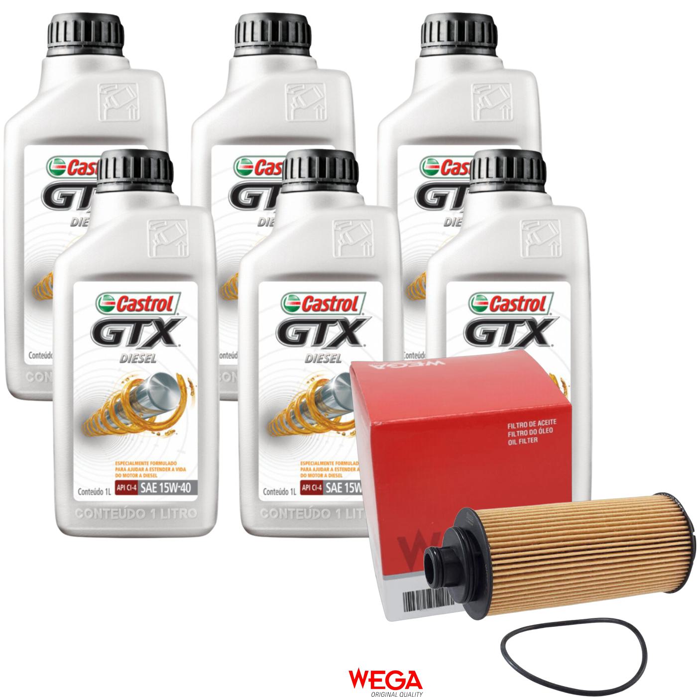 Kit Filtro e 6L Óleo Motor 15W40 GTX - Castrol / Wega - 3394863 / WOE-314