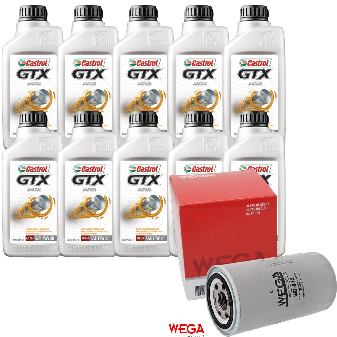Kit Filtro e 10L Óleo Motor 15W40 GTX - Castrol / Wega - 3394863 / WO-612