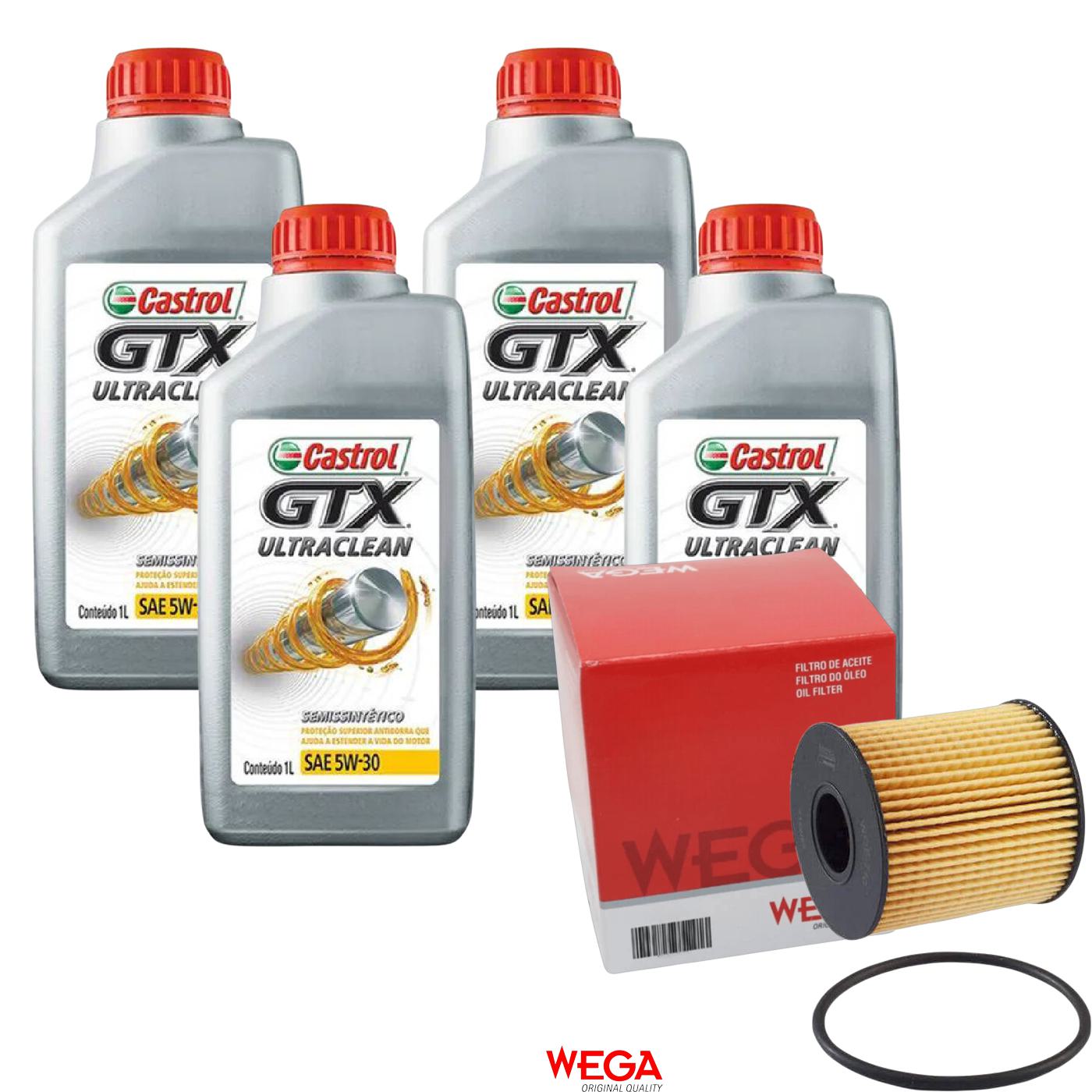 Kit Filtro e 4L Óleo Motor 5W30 GTX - Castrol / Wega - 3435995 / WOE-710