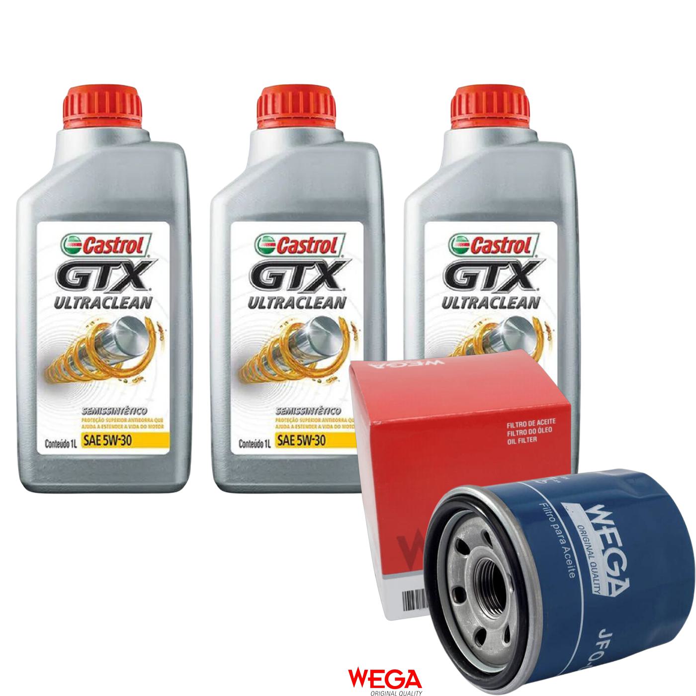 Kit Filtro e 3L Óleo Motor 5W30 GTX - Castrol / Wega - 3435995 / JFO-0H00