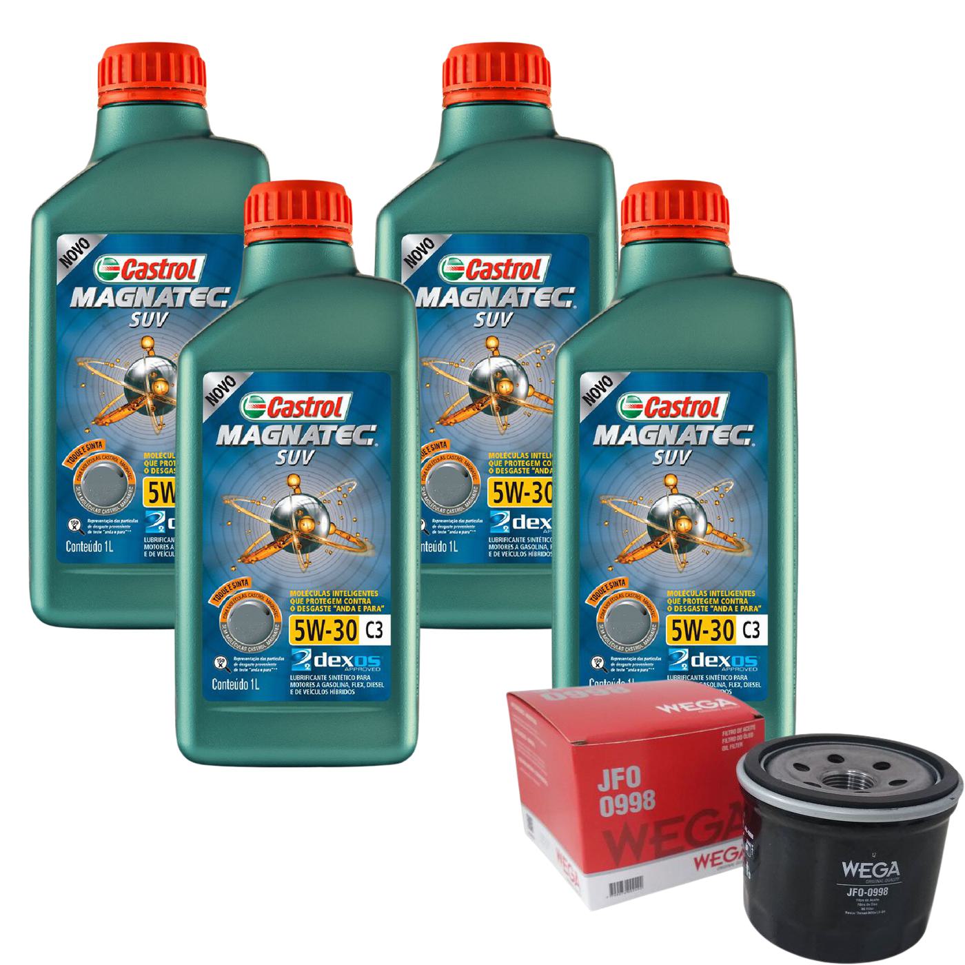 Kit Filtro e 4L Óleo Motor 5W30 Magnatec - Castrol / Wega - 3430831 / JFO-0998