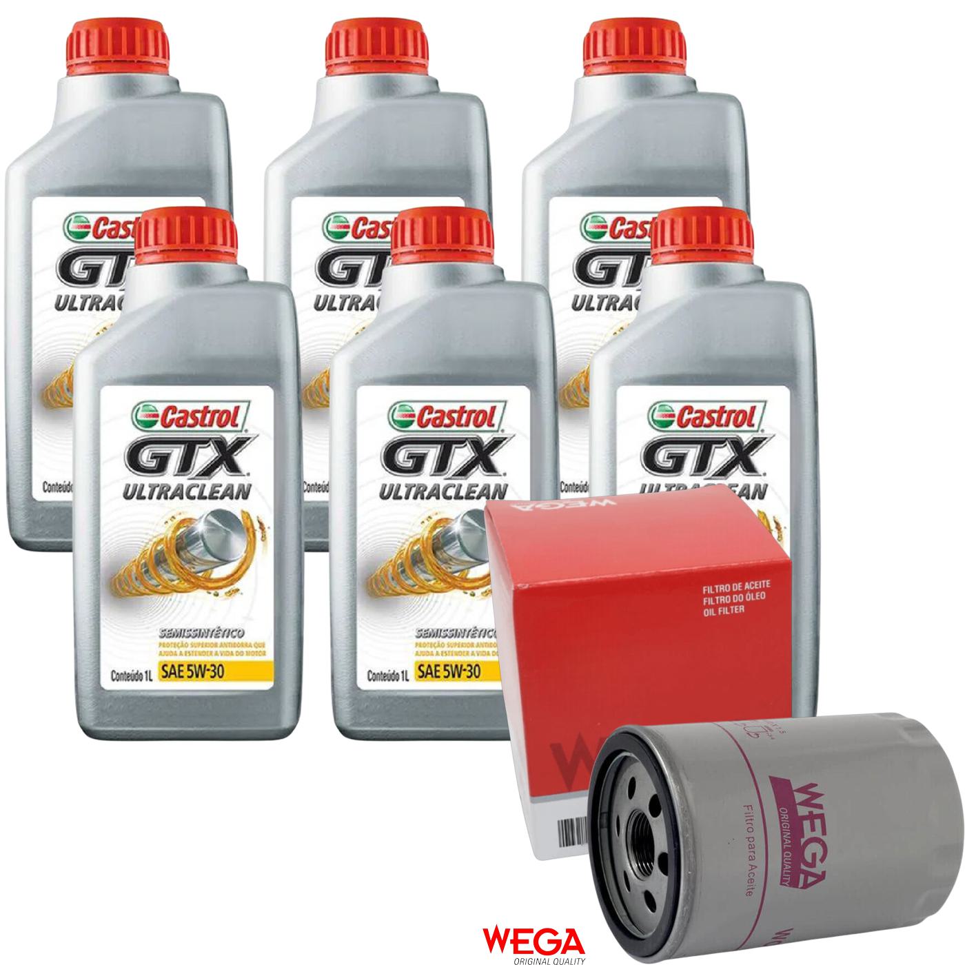 Kit Filtro e 6L Óleo Motor 5W30 GTX - Castrol / Wega - 3435995 / WO-136
