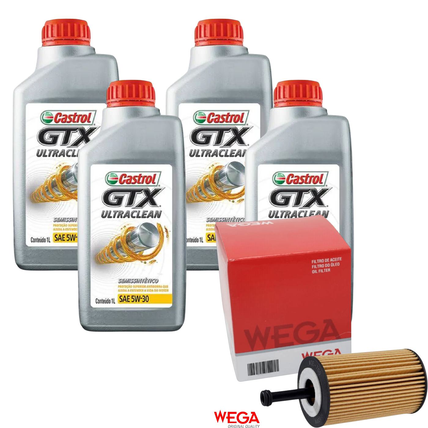 Kit Filtro e 4L Óleo Motor 5W30 GTX - Castrol / Wega - 3435995 / WOE-700
