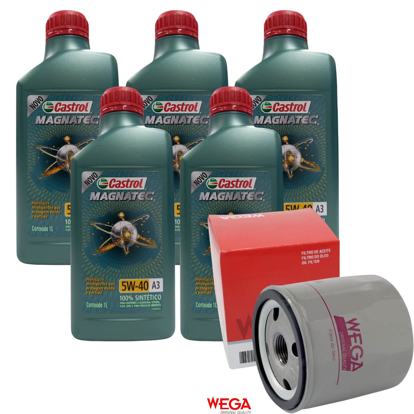 Kit Filtro e 5L Óleo Motor 5W40 Magnatec - Castrol / Wega - 3436621 / WO-346