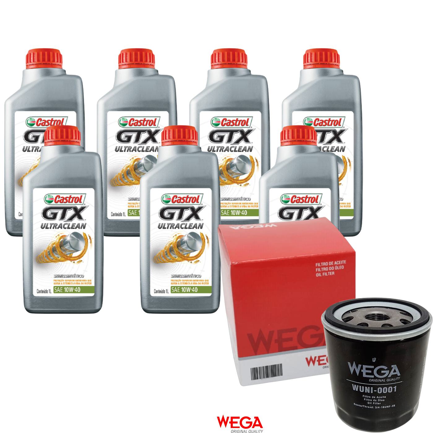 Kit Filtro e 7L Óleo Motor 10W40 GTX - Castrol / Wega - 3436727 / WUNI-0001