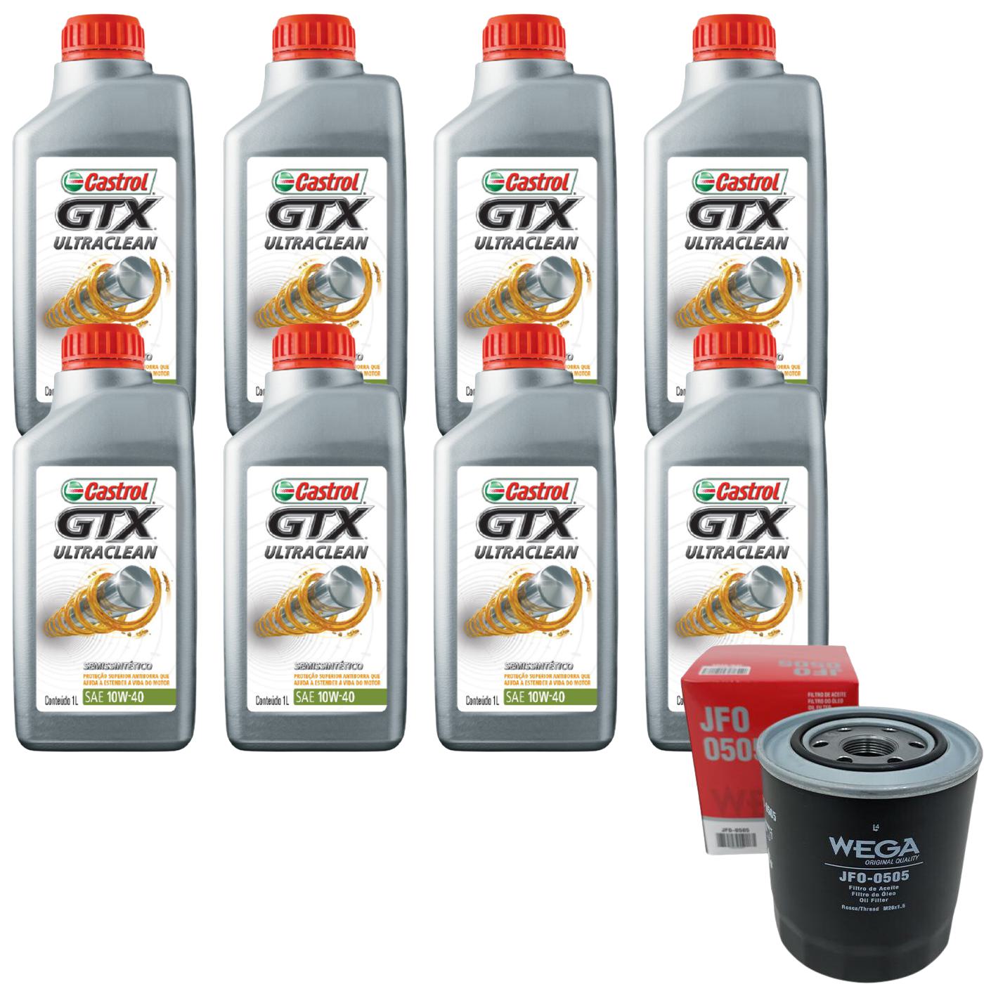 Kit Filtro e 8L Óleo Motor 10W40 GTX - Castrol / Wega - 3436727 / JFO-0505