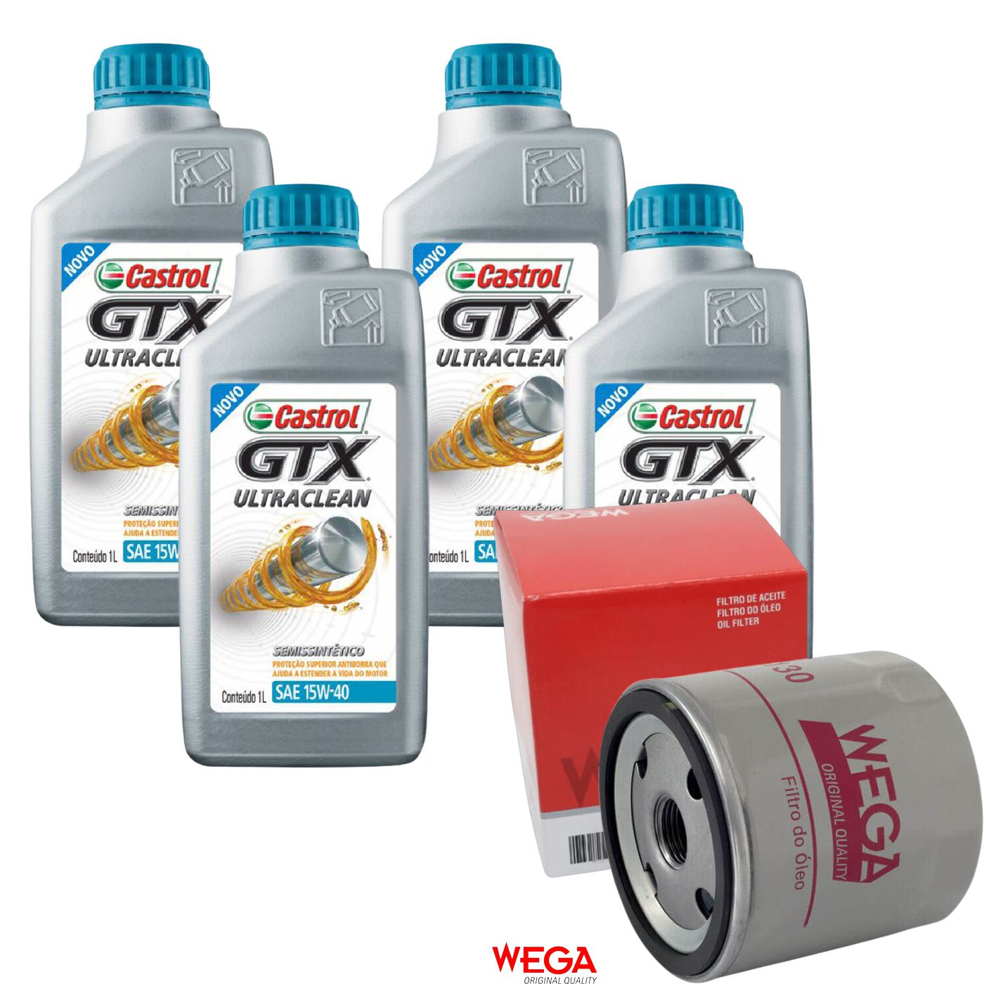 Kit Filtro e 4L Óleo Motor 15W40 GTX - Castrol / Wega - 3417898 / WO-130