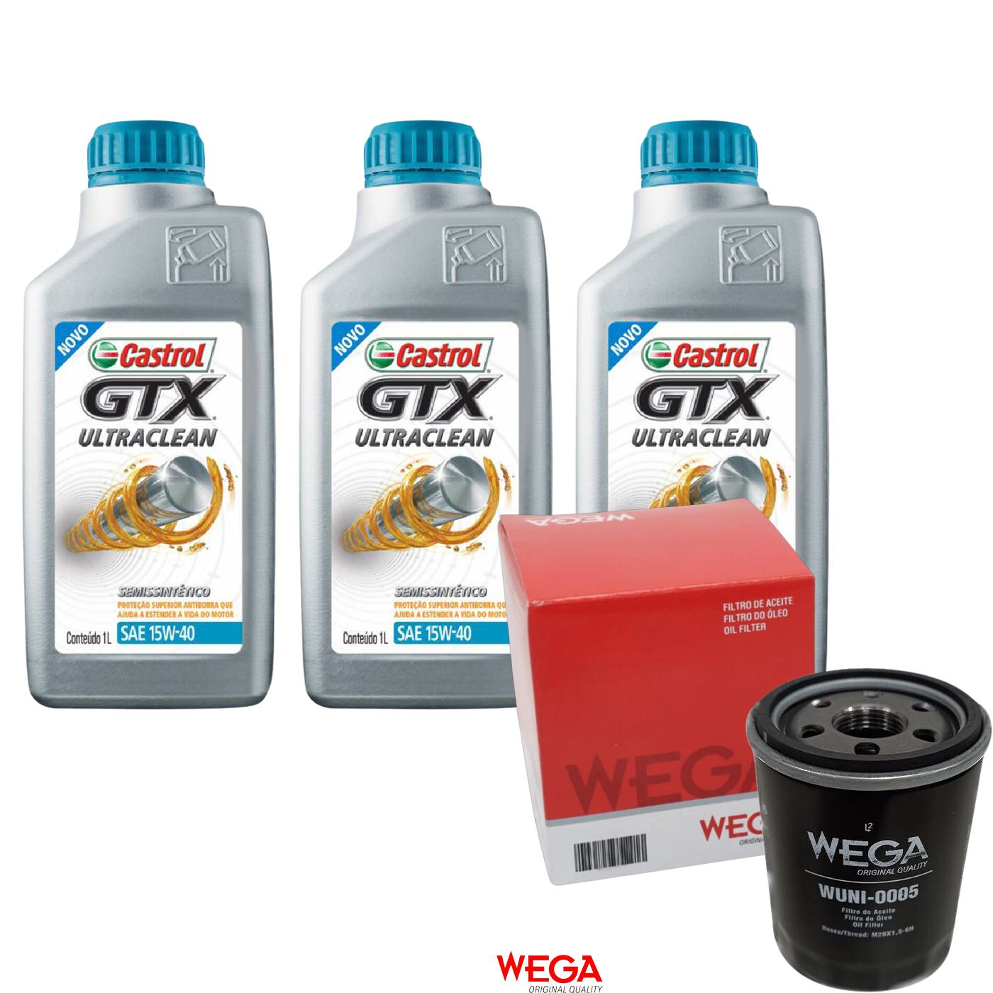 Kit Filtro e 3L Óleo Motor 15W40 GTX - Castrol / Wega - 3417898 / WUNI-0005