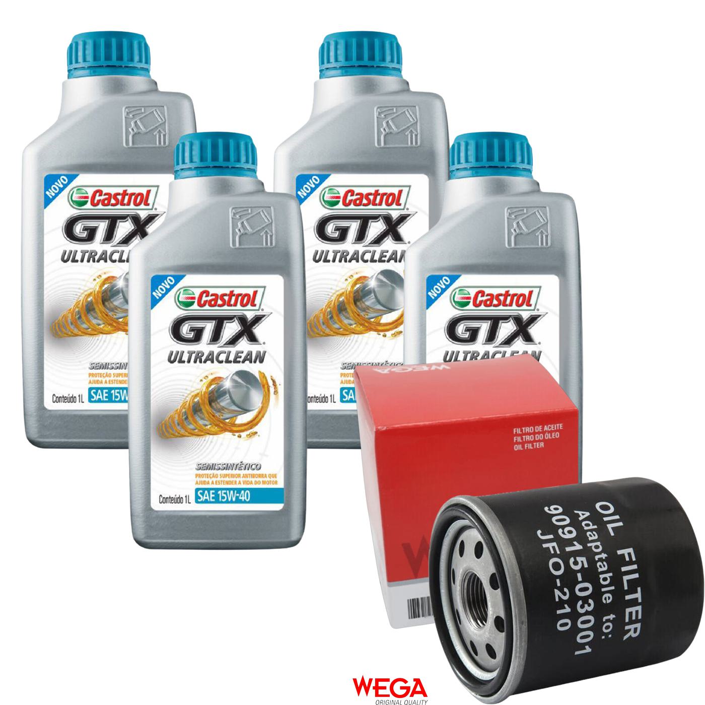 Kit Filtro e 4L Óleo Motor 15W40 GTX - Castrol / Wega - 3417898 / JFO-0210