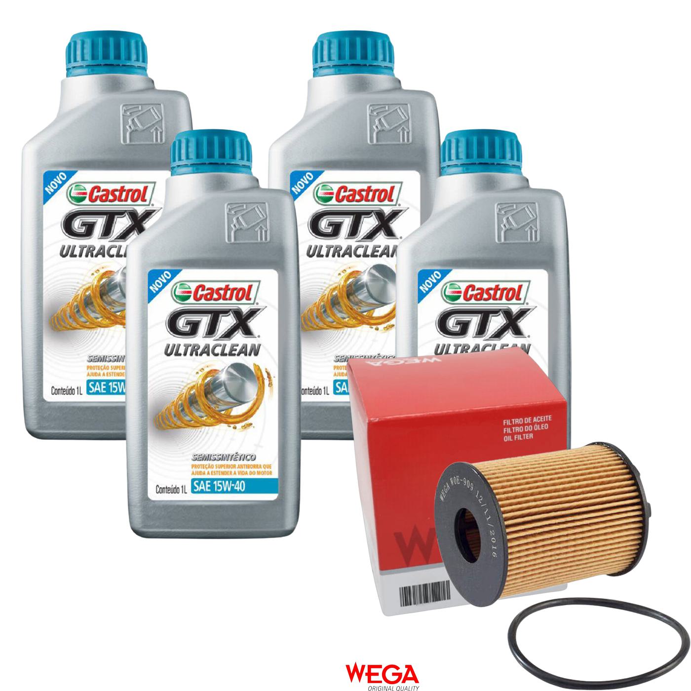 Kit Filtro e 4L Óleo Motor 15W40 GTX - Castrol / Wega - 3417898 / WOE-909
