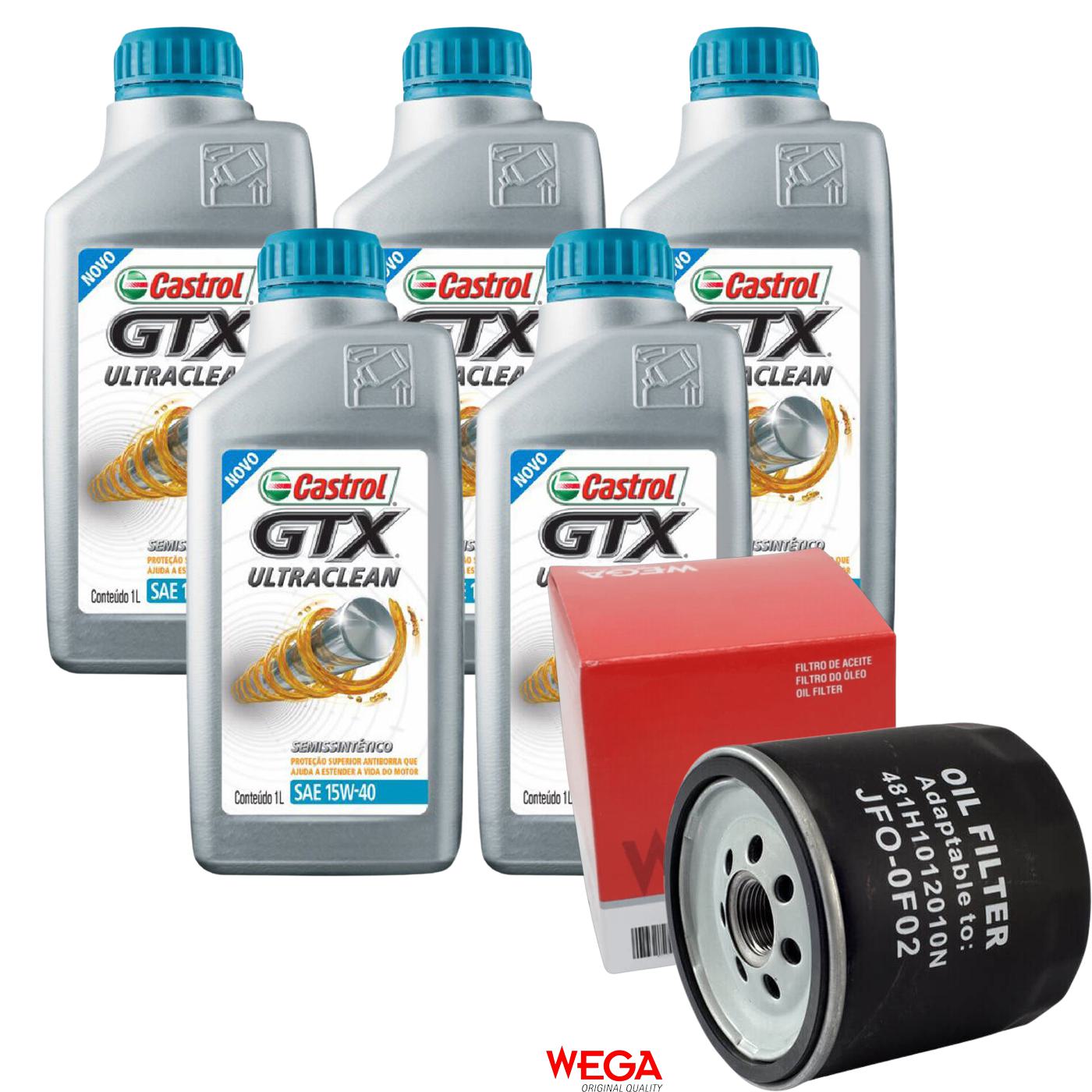 Kit Filtro e 5L Óleo Motor 15W40 GTX - Castrol / Wega - 3417898 / JFO-0F02