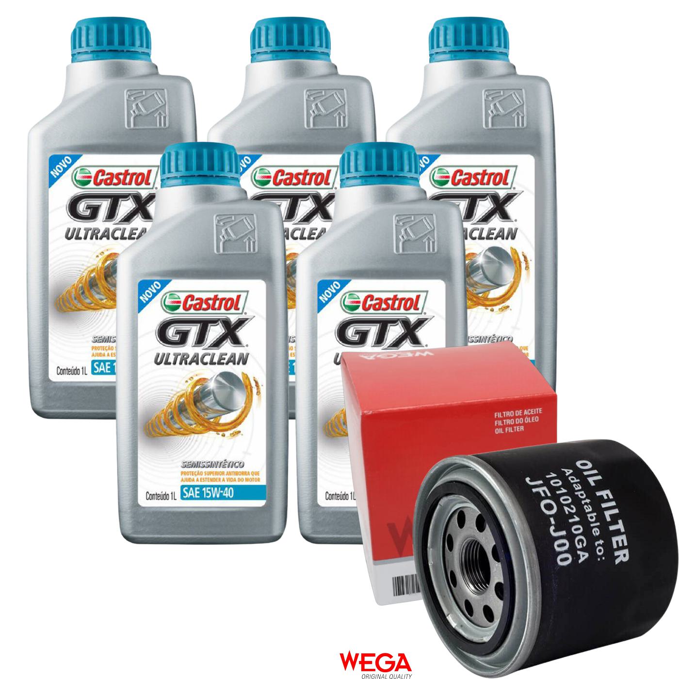 Kit Filtro e 5L Óleo Motor 15W40 GTX - Castrol / Wega - 3417898 / JFO-0J00