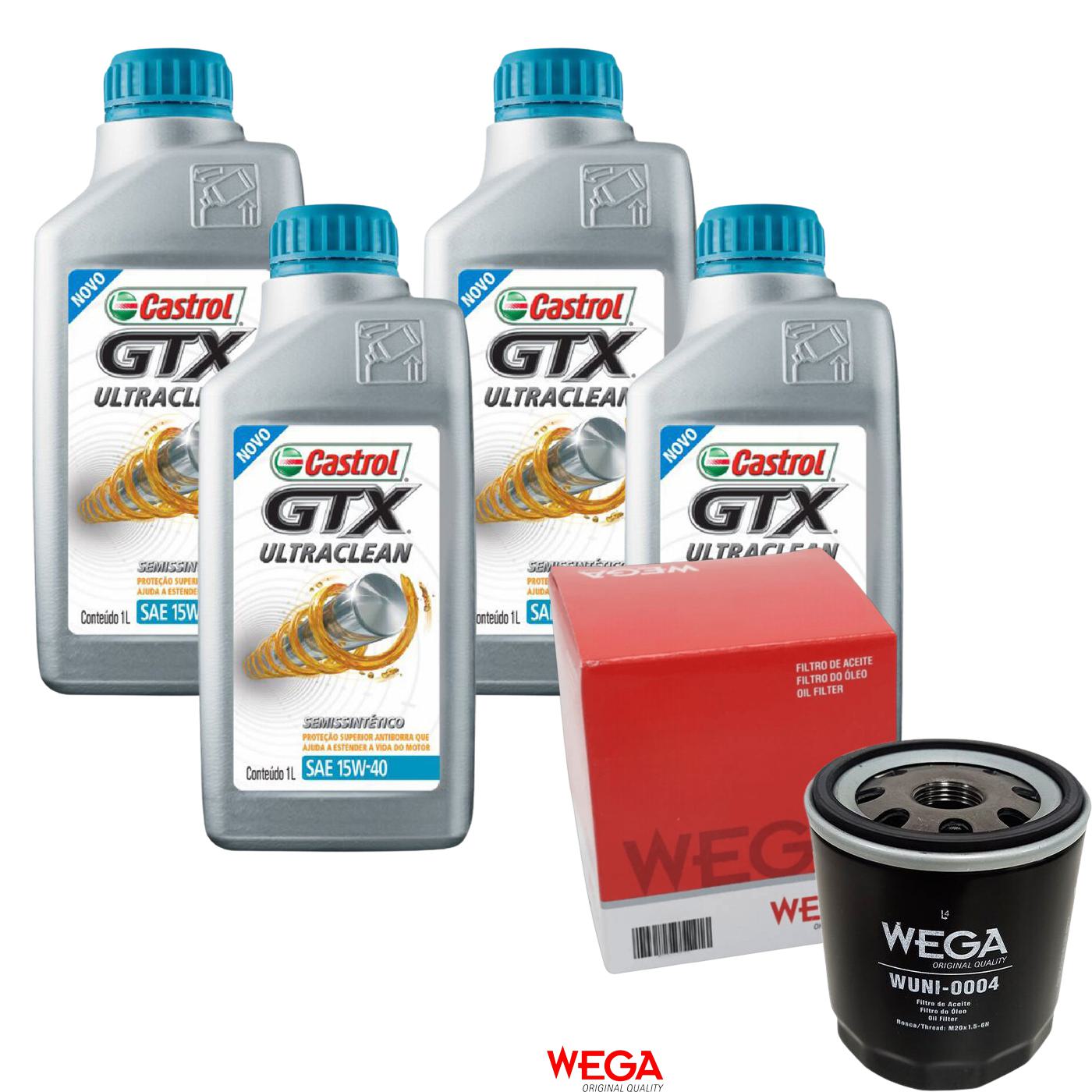 Kit Filtro e 4L Óleo Motor 15W40 GTX - Castrol / Wega - 3417898 / WUNI-0004
