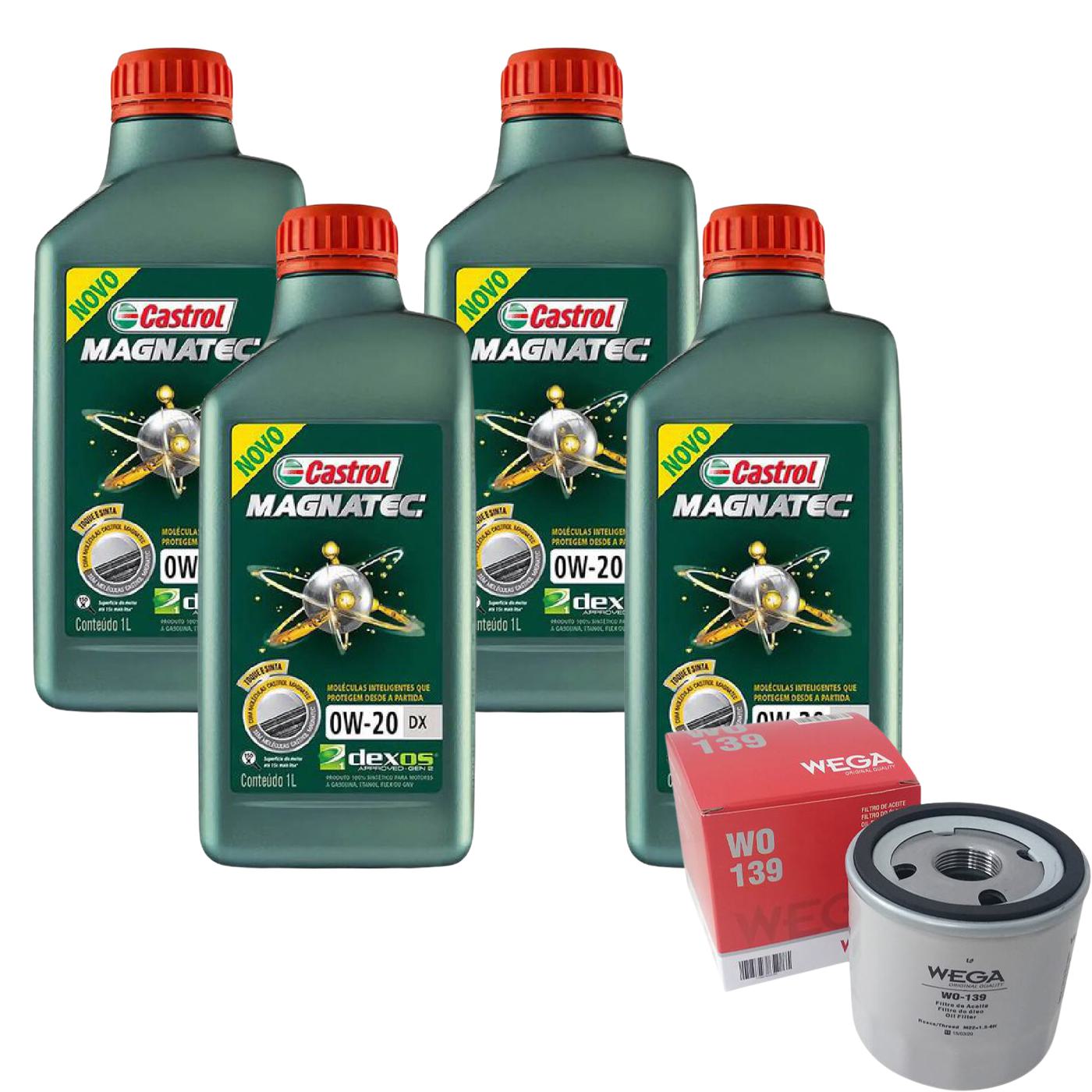 Kit Filtro e 4L Óleo Motor 0W20 Magnatec - Castrol / Wega - 3436147 / WO-139